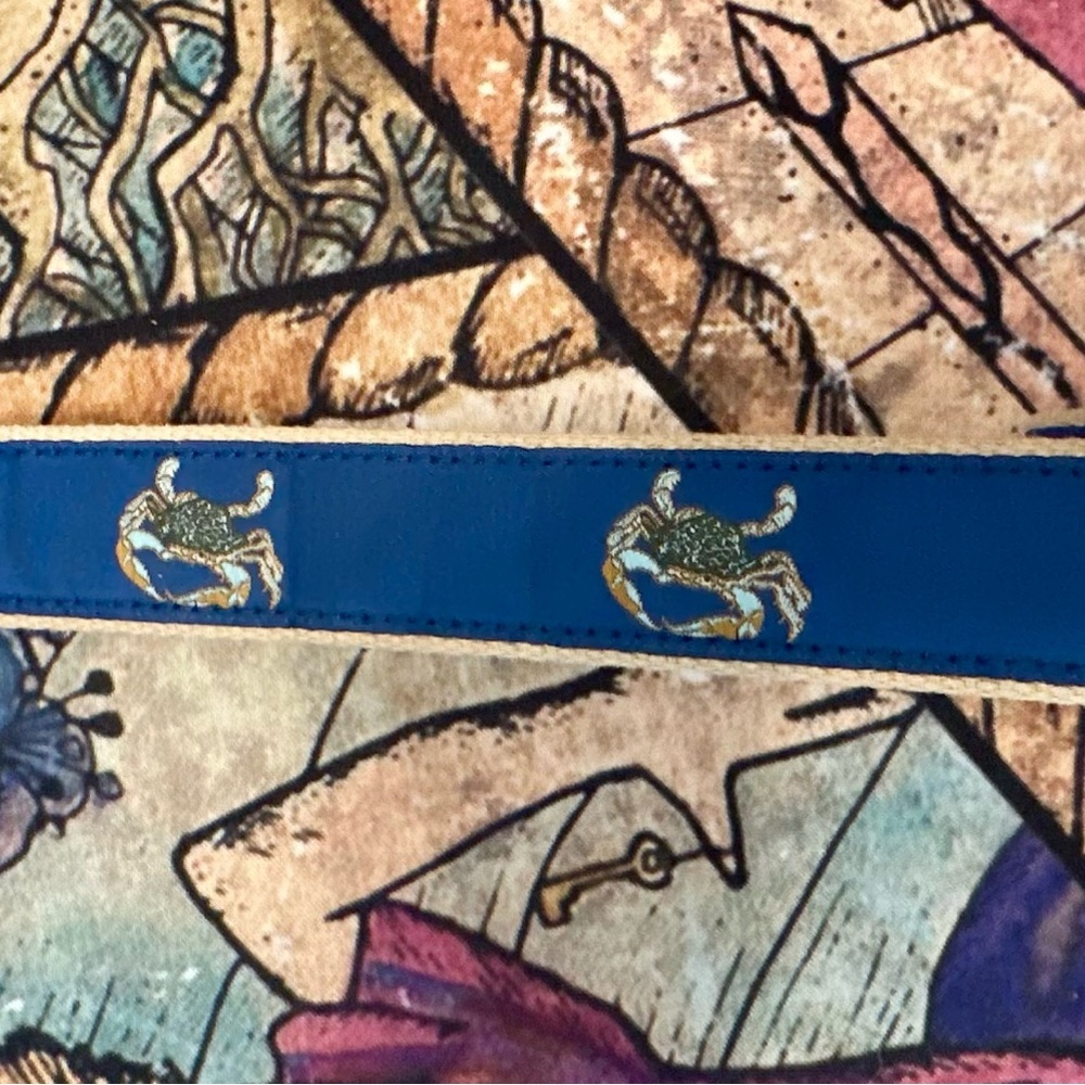 Leather Man Ltd Nautical Blue Crab Embroidered Belt Size 48 - Picture 3 of 8